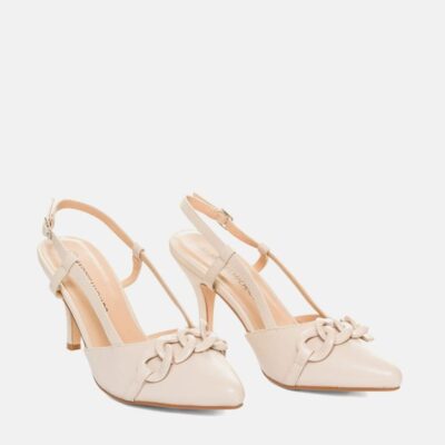 Andres Machado Dressy Beige Patent Slingback Heels  Clearance