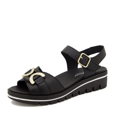 PieSanto Piesanto Premium Black Leather Wedge Sandals  Hot