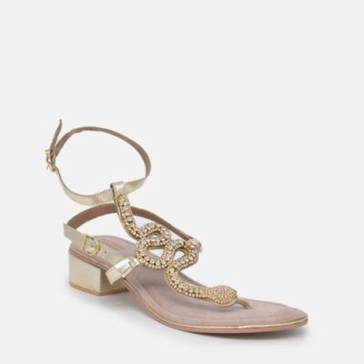 Bottega Bottega Gold Ankle Strap Embellished Block Heel Sandal  Best