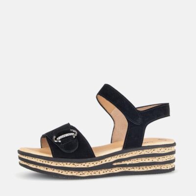 Gabor Gabor Plush Black Suede Wedge Sandals  Wholesale