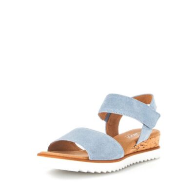 Gabor Gabor Plush Pale Blue Velour Wedge Sandals  Clearance
