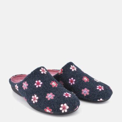 Berevere Pretty Navy Flower Slippers  New
