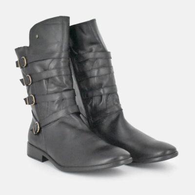 Cinderella Shoes Cinderella Shoes Black Leather Buckle Midi Boots  Online