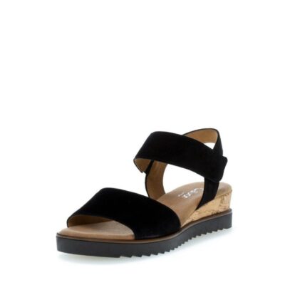 Gabor Gabor Plush Black Suede Wedge Sandals  Clearance