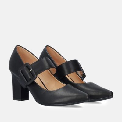 Andres Machado Classic Black Mary Jane Style Block Heels  Online