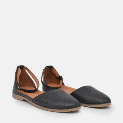 Palmiya Pretty Black Ankle Strap Leather Shoes  Hot