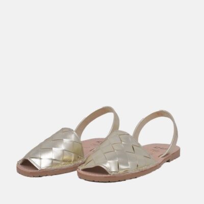 Ria Ria Glam Metallic Woven Champagne Abarca Sandal  New