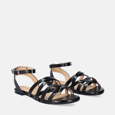 Andres Machado Strappy Black Flat Sandals  Best