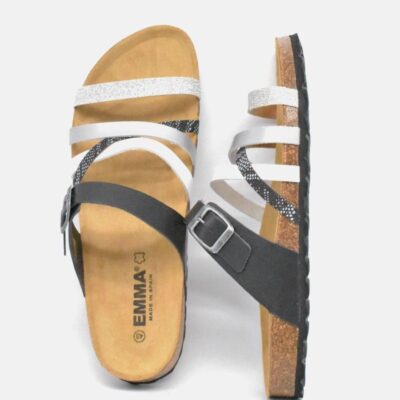 Emma Gorgeous Black/Silver Multi Strap Sandals  New