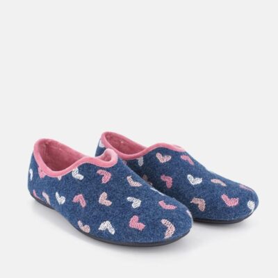 Berevere Pretty Navy & Pink Heart Slippers  Clearance