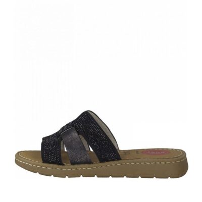 Jana Jana Pretty Black Leather Slides  Online