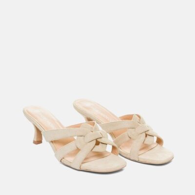 Andres Machado Chic Cream Suedette Heeled Mule Sandals  Wholesale