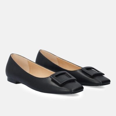 Andres Machado Stylish Black Buckle Ballet Flats  Clearance