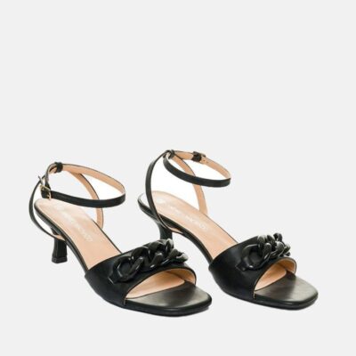 Andres Machado Glam Mid Heel Black Sandals  Online