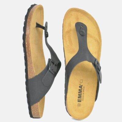 Emma Versatile Black Leather Thong Sandal  Wholesale