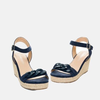 Andres Machado Stylish Navy Suedette Espadrille Wedges  Clearance