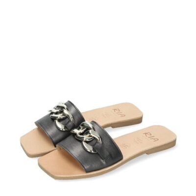 Ria Ria Luxurious Black Leather Slip On Sandals  New