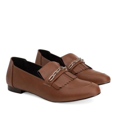 Andres Machado Classic Brown Faux Leather Fringe Loafer  Clearance