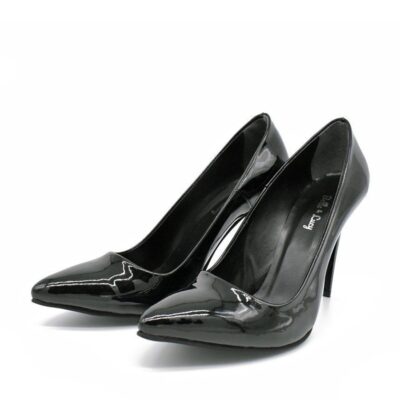 Belle & Lucy Classic Black Patent Stiletto Heels  Clearance