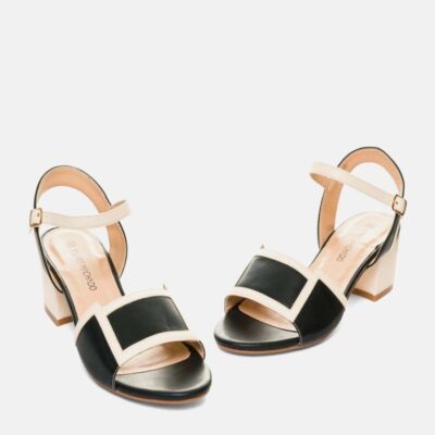 Andres Machado Pretty Black/Cream Block Heel Sandals  Online