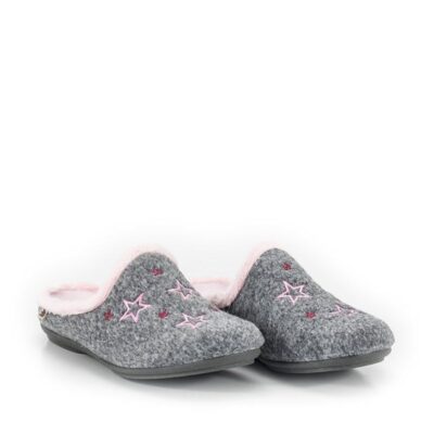 Berevere Cosy Fur Lined Pink/Grey Slippers  Wholesale