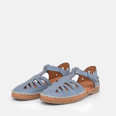 Palmiya Pretty Blue T-Strap Leather Shoes  Hot