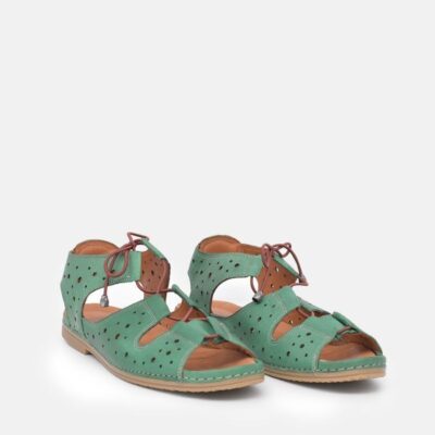 Palmiya Cute Green Cut Out Leather Sandals  Hot