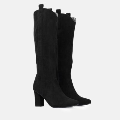 Andres Machado Plush Black Suede Cowboy Style Long Boots  Online