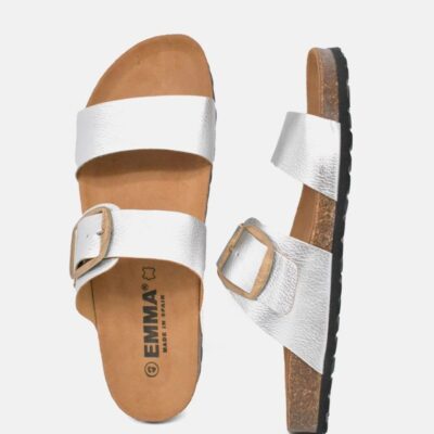 Emma Fashionable Metallic Silver Twin Strap Sandal  Wholesale