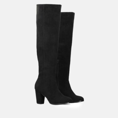 Andres Machado Plush Black Suede Knee High Long Boots  New