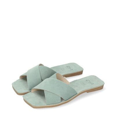 Ria Ria Plush Green Suede Criss Cross Sandals  Clearance