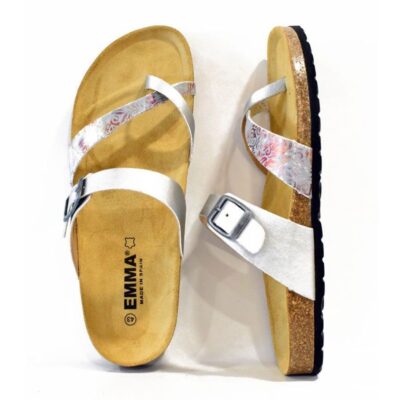 Emma Gorgeous Silver Combi Leather Thong Sandal  Clearance