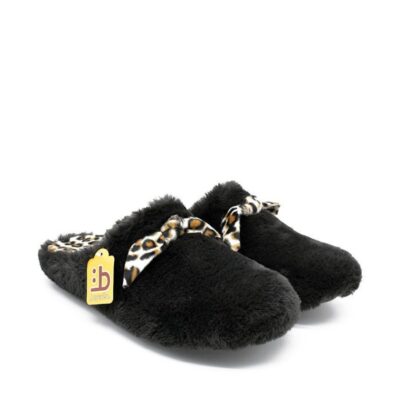 Berevere Cosy Black & Leopard Slippers  Clearance