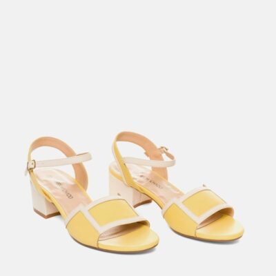 Andres Machado Pretty Sunshine Yellow/Cream Block Heel Sandals  Online