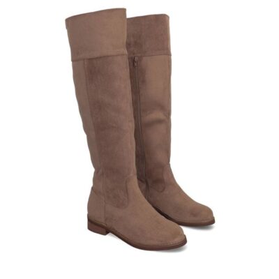 Andres Machado Stylish Flat Knee-High Boots In Light Brown Faux Suede  Best